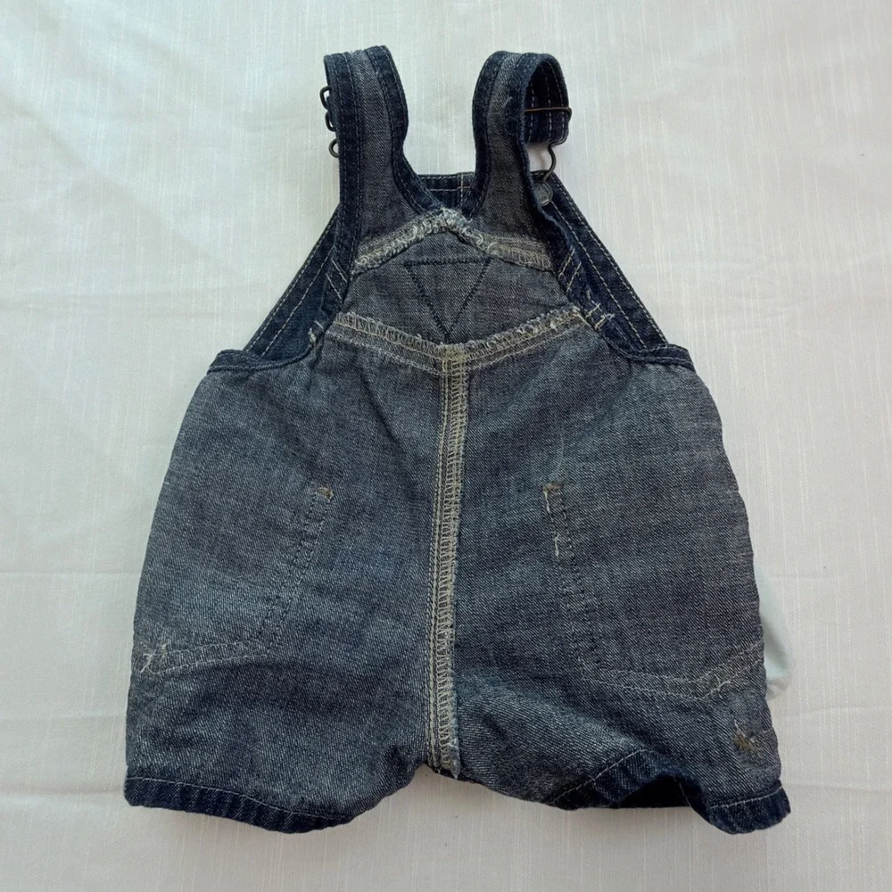 OshKosh B'gosh Denim Shortalls Baby 3M Dark Wash Excellent Vestbak Overalls